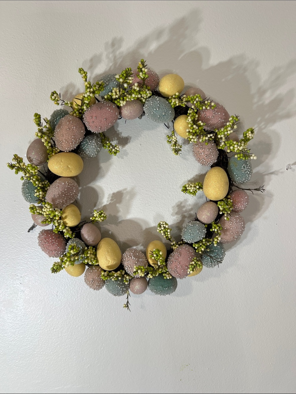 Pastel Easter Egg Wreath with Green Berry Sprigs
